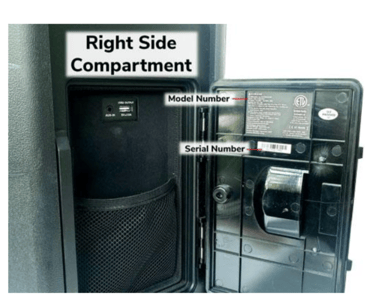 Recalled EcoBoulder Model GDI-EXBM900 series storage compartment location